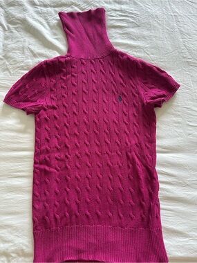 Ralph Lauren Sport Bright Pink Cable Knit Short Sleeve Turtleneck